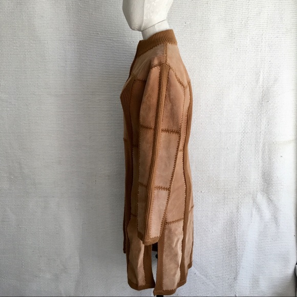 Vintage Suede Leather Knit Patchwork Duster Coat - Picture 5 of 8